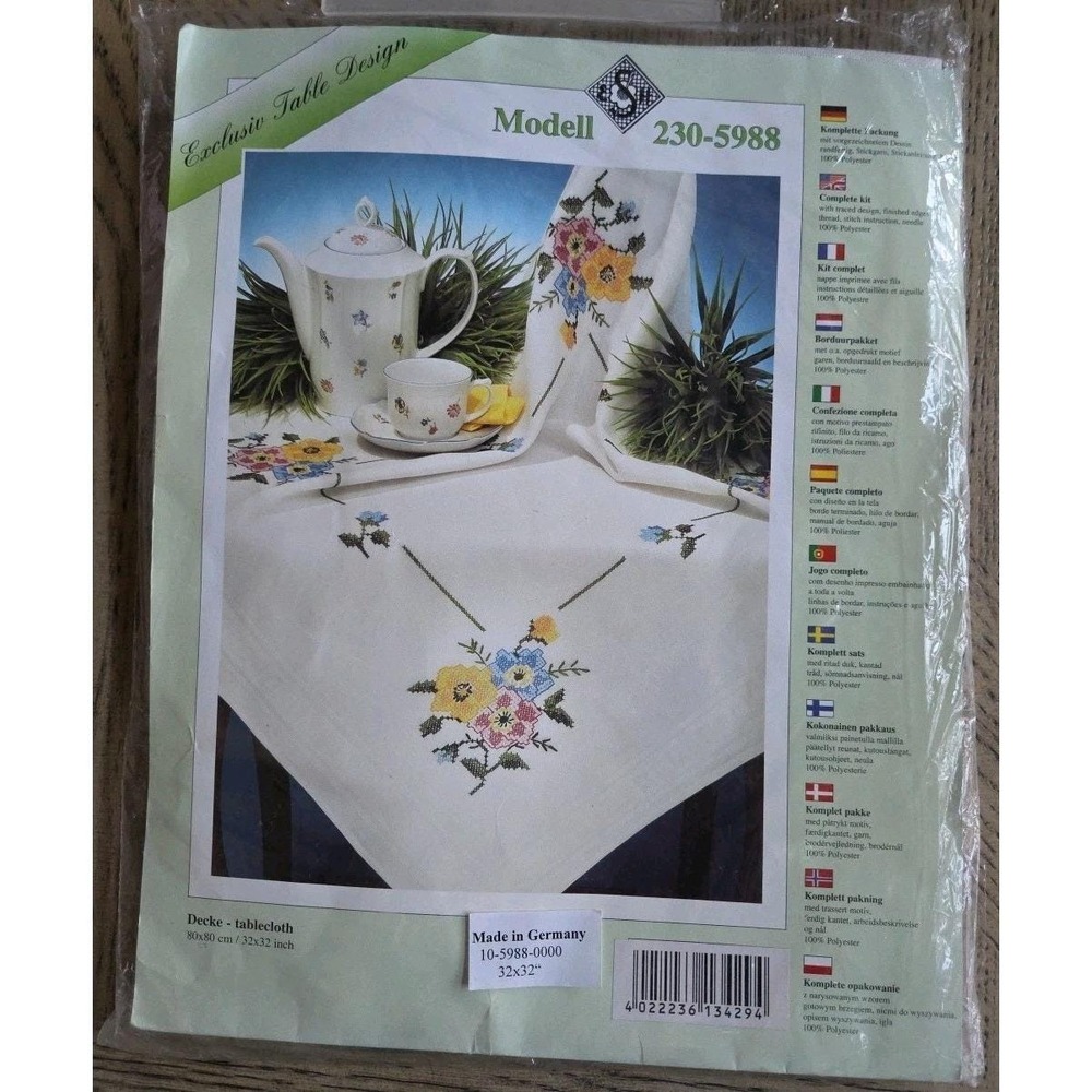 Modell Tablecloth Vintage Flowers Cross Stitch Tablecloth Kit 32X32" Germany New